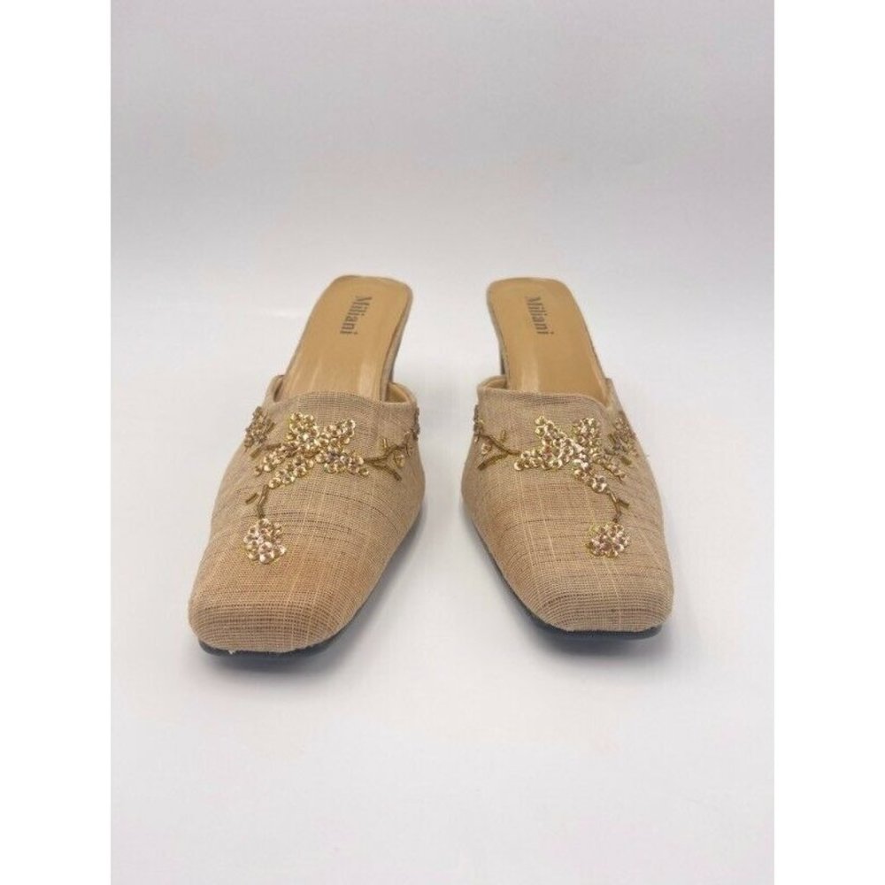 Miliani Womens Mules Slim Heels Beige Fabric 12